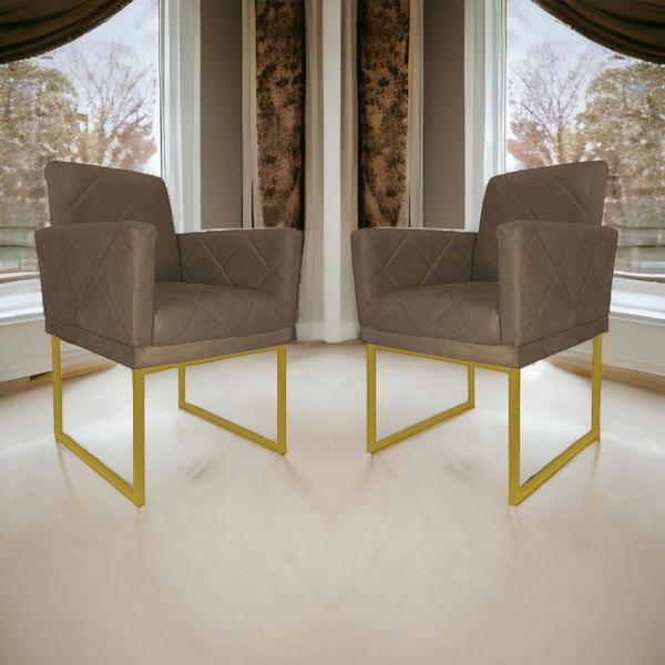 Imagem de Kit 02 Poltronas Klara Decorativa Base Ferro Dourado Suede - Estopar