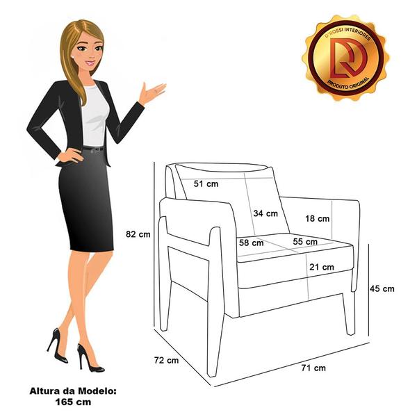 Imagem de Kit 02 Poltronas Lana Linho Bege A19 Base de Madeira - D'Rossi