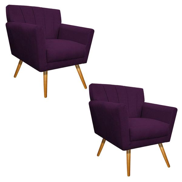 Imagem de kit 02 Poltronas Laura Palito Mel Suede Roxo - ADJ Decor