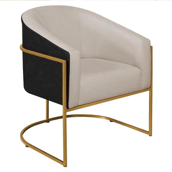 Imagem de Kit 02 Poltronas Luiza Base de Ferro Dourado Factor Preto e Linho - ADJ Decor