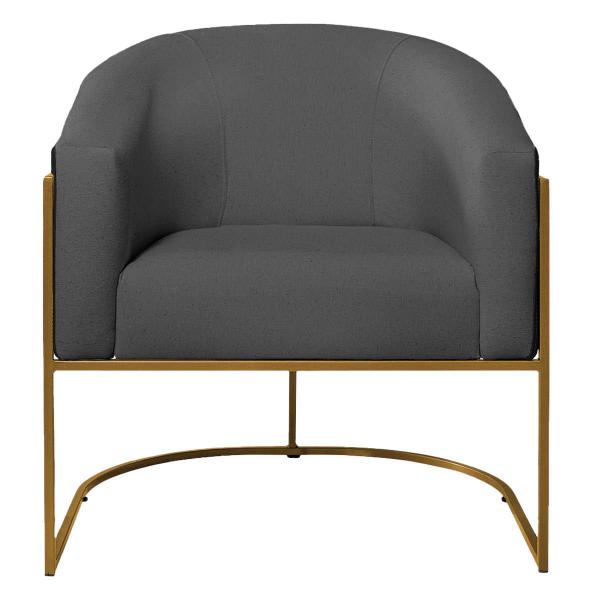 Imagem de Kit 02 Poltronas Luiza Base de Ferro Dourado Factor Preto e Linho - ADJ Decor