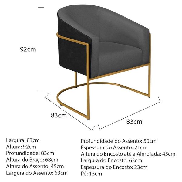 Imagem de Kit 02 Poltronas Luiza Base de Ferro Dourado Factor Preto e Linho Cinza Escuro - Amarena Móveis