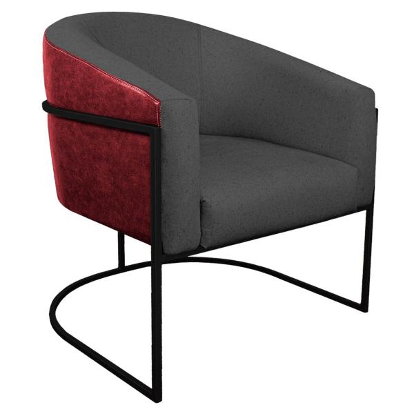 Imagem de Kit 02 Poltronas Luiza Base de Ferro Preto Factor Vermelho e Linho - ADJ Decor