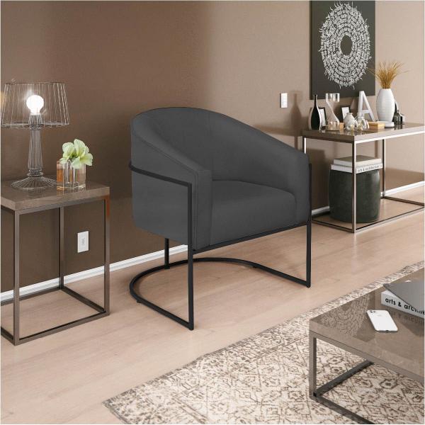 Imagem de Kit 02 Poltronas Luiza Base de Ferro Preto Linho - ADJ Decor