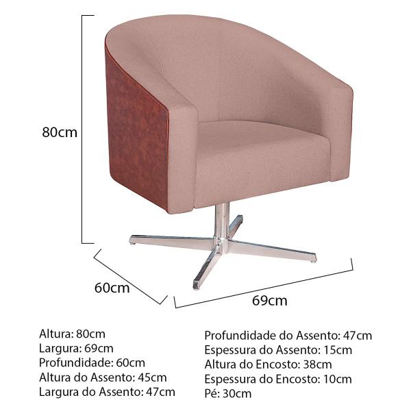 Imagem de kit 02 Poltronas Luiza Base Giratória de Metal Corano Nozes e Linho Rosê - ADJ Decor