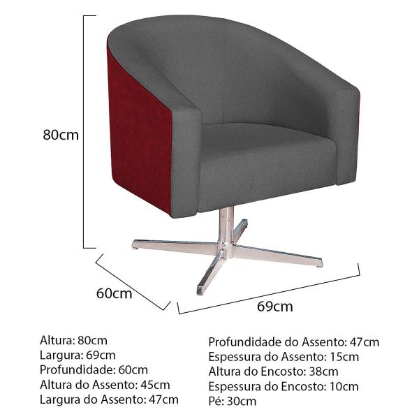 Imagem de Kit 02 Poltronas Luiza Base Giratória de Metal Factor Vermelho e Linho - Amarena Móveis