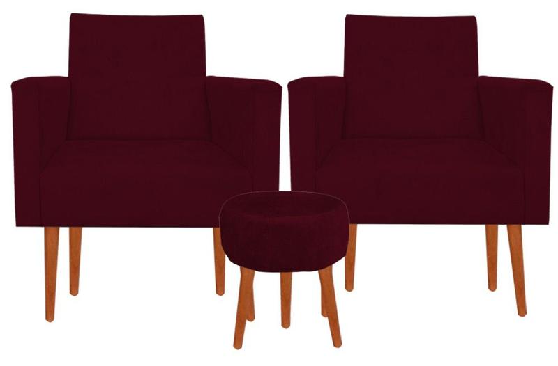 Imagem de Kit 02 Poltronas Luxo Decorativas Nina E Puff Suede