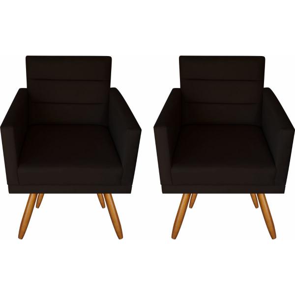 Imagem de Kit 02 Poltronas Luxo Decorativas Nina Suede Marrom