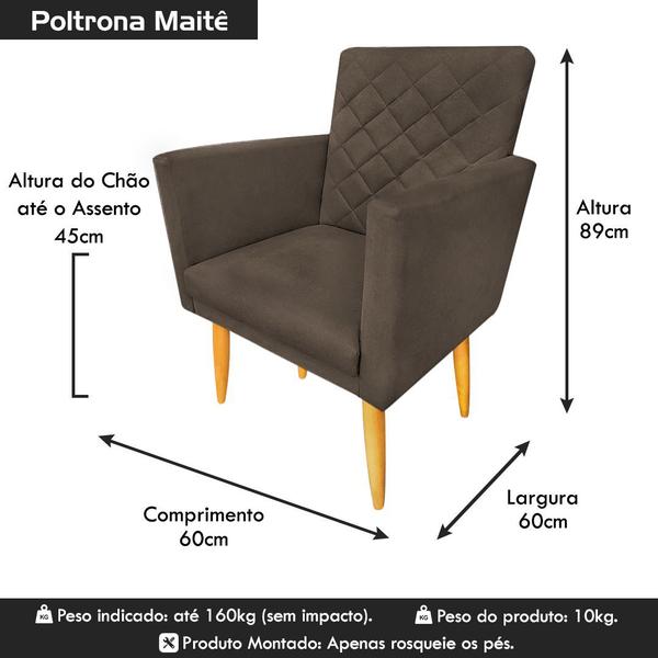 Imagem de Kit 02 Poltronas Maitê Suede Marrom para quarto - 2M Decor