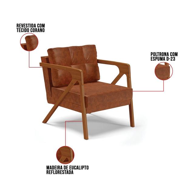Imagem de Kit 02 Poltronas Melissa Corano Base de Madeira Castanho - D'Rossi