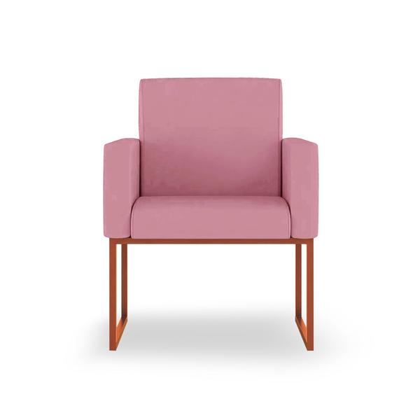 Imagem de Kit 02 Poltronas Moderna Recepção Rosa - Base de Ferro Cobre