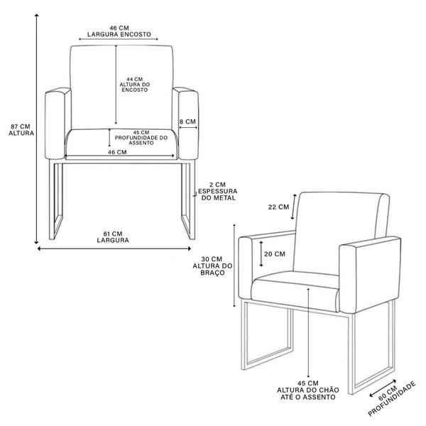 Imagem de Kit 02 Poltronas Moderna sala cor Marrom - Base Ferro Cobre