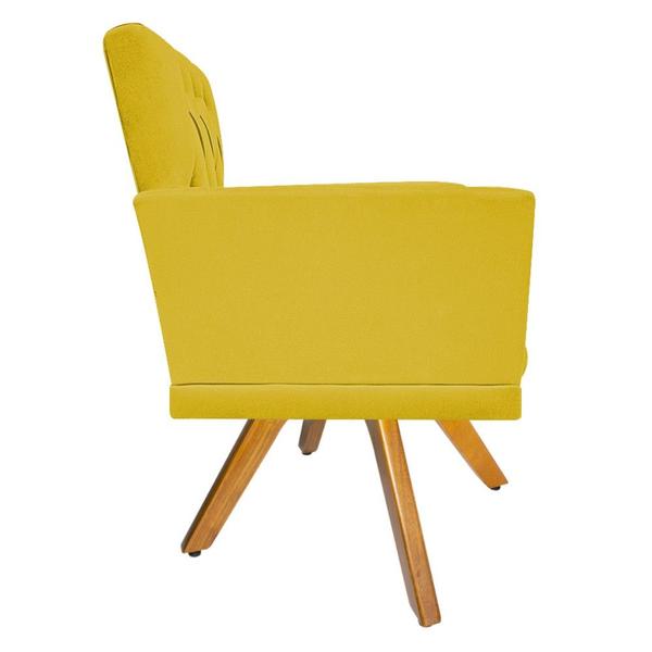 Imagem de kit 02 Poltronas Nanda Base Giratória de Madeira Suede Amarelo - KDAcanto Móveis