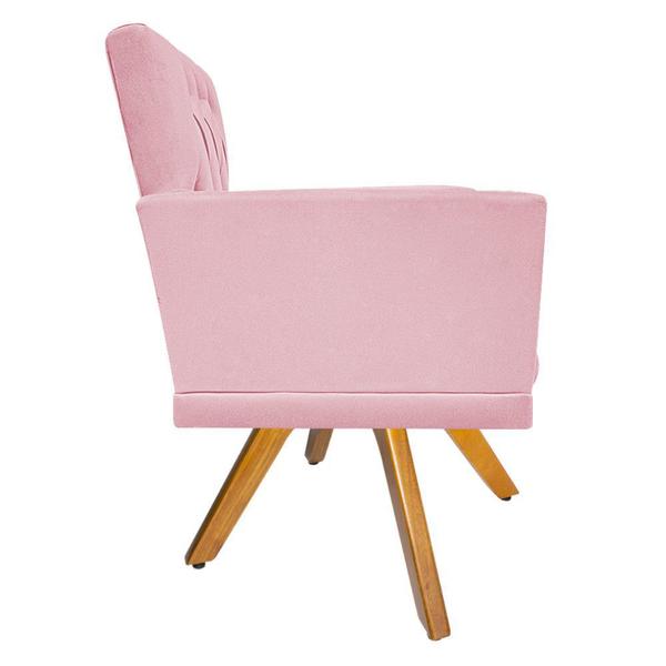 Imagem de kit 02 Poltronas Nanda Base Giratória de Madeira Suede Rosa Bebê - DAMAFFÊ MÓVEIS