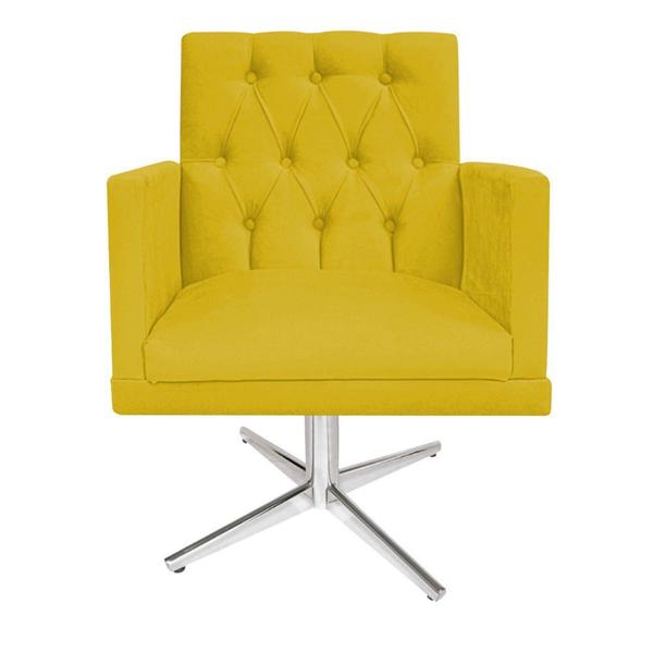 Imagem de kit 02 Poltronas Nanda Base Giratória de Metal Suede Amarelo - KDAcanto Móveis