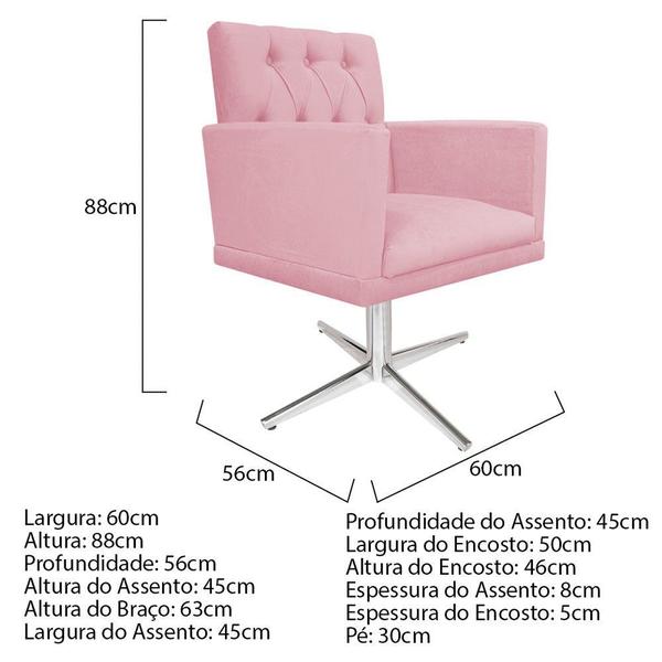 Imagem de kit 02 Poltronas Nanda Base Giratória de Metal Suede Rosa Bebê - DAMAFFÊ MÓVEIS