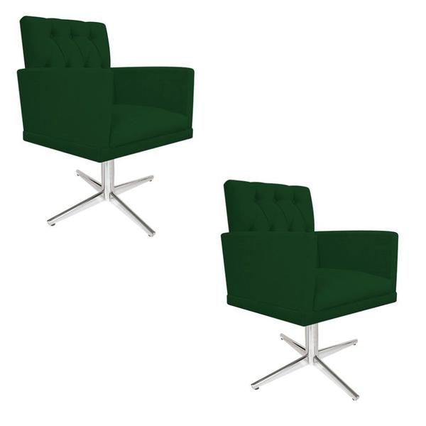 Imagem de kit 02 Poltronas Nanda Base Giratória de Metal Suede Verde - DAMAFFÊ MÓVEIS