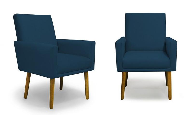 Imagem de Kit 02 Poltronas Nina Lisa Suede Azul Marinho - Meu Lar Decorações