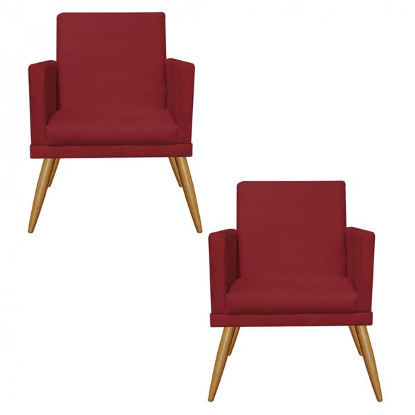 Imagem de Kit 02 Poltronas Nina Rodapé Sala de Estar Recepção Suede Vermelho - Ahz Móveis