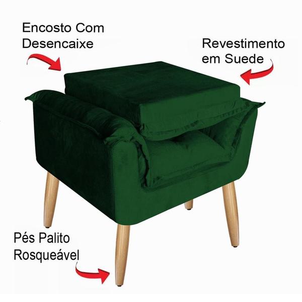 Imagem de Kit 02 Poltronas Opala Com Puff Suede Pés Palito - Bela Móveis