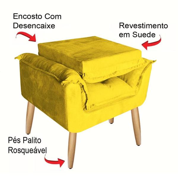 Imagem de Kit 02 Poltronas Opala Com Puff Suede Pés Palito - Bela Móveis