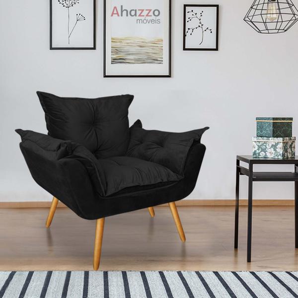 Imagem de Kit 02 Poltronas Opala Decorativa Para Sala de Estar Recepção Suede Preto - Ahazzo Móveis