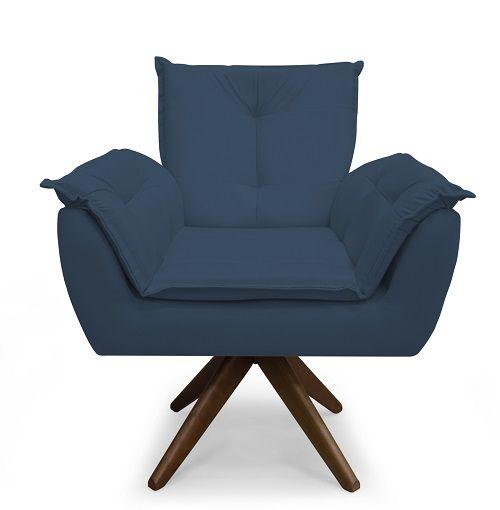 Imagem de Kit 02 Poltronas Opala Suede Azul Marinho Base Giratória de Madeira - Meu Lar Decorações