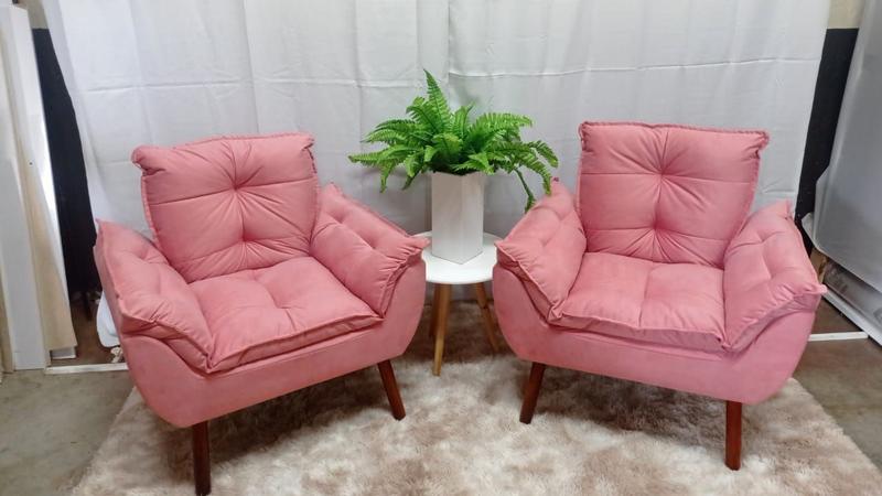 Imagem de Kit 02 poltronas opala suede rose - pandora decor