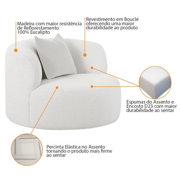 Imagem de Kit 02 Poltronas Orgânica Maitê Luxo Sala Recepção Decorativa Bouclé Branco