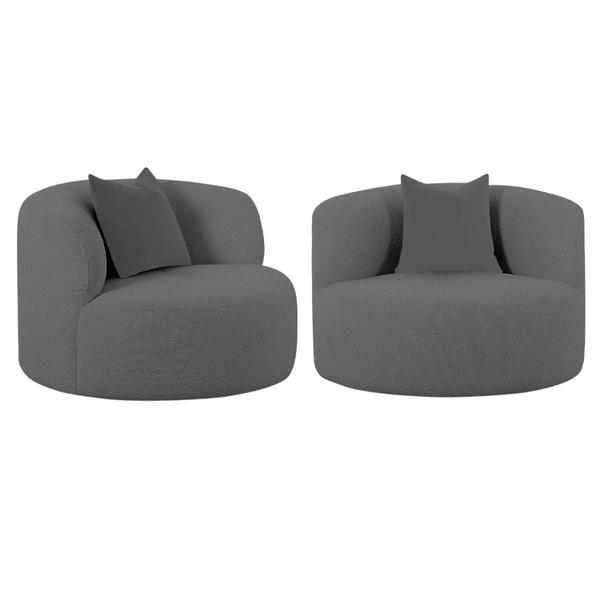 Imagem de Kit 02 Poltronas Orgânica Maitê Luxo Sala Recepção Decorativa Linho Cinza Escuro