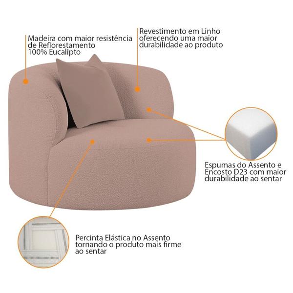 Imagem de Kit 02 Poltronas Orgânica Maitê Luxo Sala Recepção Decorativa Linho Rose