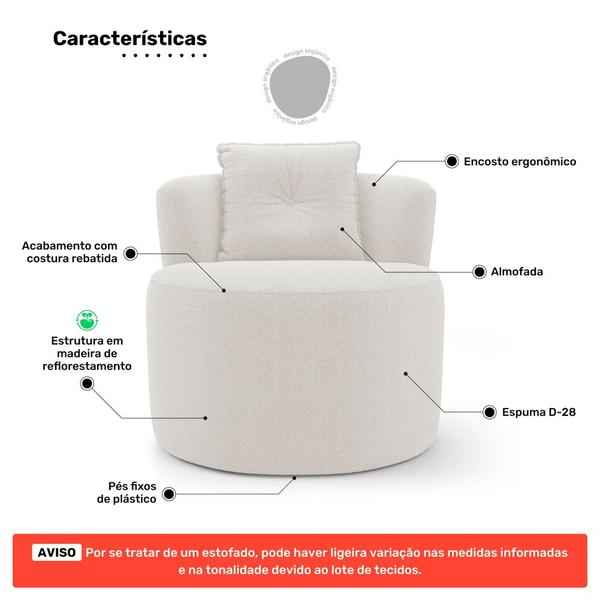 Imagem de Kit 02 Poltronas Orgânicas Living Bob com 01 Almofada Bouclê Off White - Desk Design