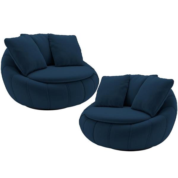 Imagem de Kit 02 Poltronas Para Sala De Estar Decorativa Giratória Kira M03 Veludo Azul - Lyam Decor