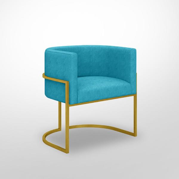 Imagem de Kit 02 Poltronas Sala Luna Azul Turquesa- Base Ferro Dourado