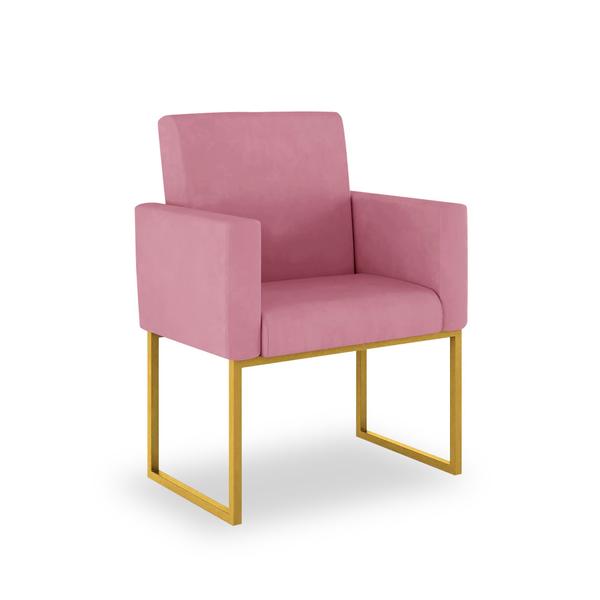 Imagem de Kit 02 Poltronas Salão/sala cor Rosa - Base Ferro Dourado