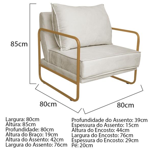 Imagem de Kit 02 Poltronas Sevilha Base de Ferro Dourado Linho - Doce Sonho Móveis