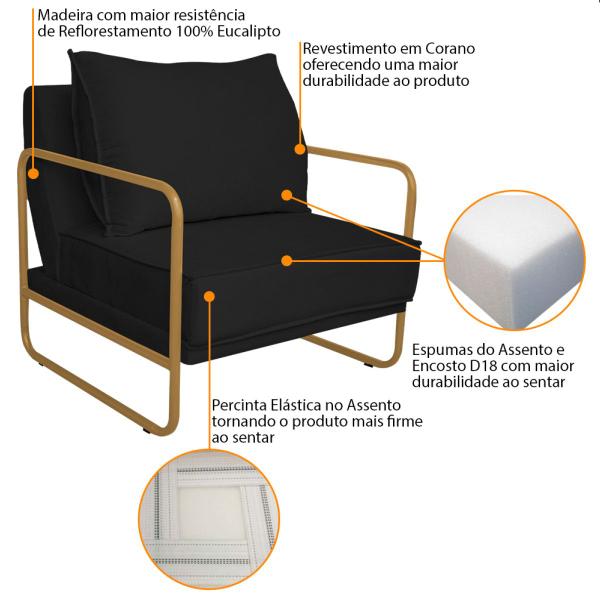 Imagem de Kit 02 Poltronas Sevilha Base de Ferro Dourado Sintético - ADJ Decor