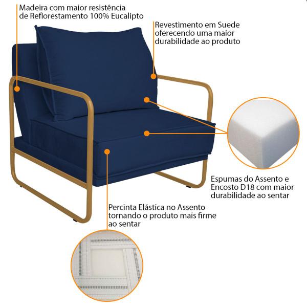 Imagem de Kit 02 Poltronas Sevilha Base de Ferro Dourado Suede - Amarena Móveis