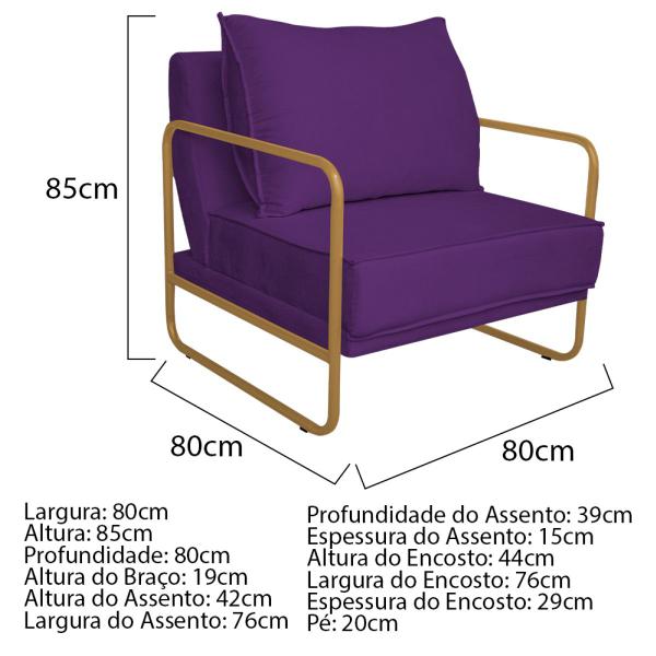 Imagem de Kit 02 Poltronas Sevilha Base de Ferro Dourado Suede - Amarena Móveis