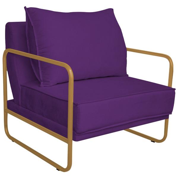 Imagem de Kit 02 Poltronas Sevilha Base de Ferro Dourado Suede - Amarena Móveis