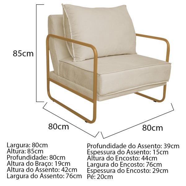 Imagem de Kit 02 Poltronas Sevilha Base de Ferro Dourado Suede - Doce Sonho Móveis