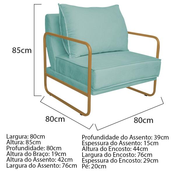 Imagem de Kit 02 Poltronas Sevilha Base de Ferro Dourado Suede - Doce Sonho Móveis