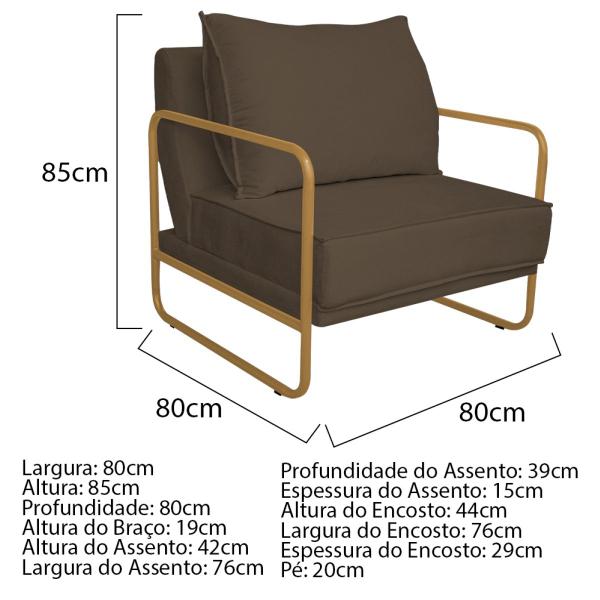 Imagem de Kit 02 Poltronas Sevilha Base de Ferro Dourado Suede - Doce Sonho Móveis