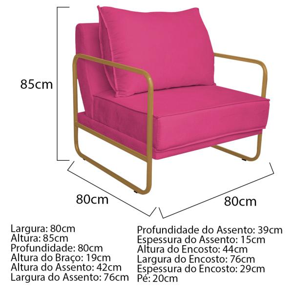 Imagem de Kit 02 Poltronas Sevilha Base de Ferro Dourado Suede - Doce Sonho Móveis