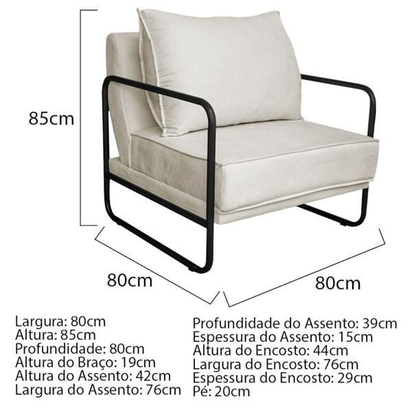 Imagem de Kit 02 Poltronas Sevilha Base de Ferro Preta Linho Bege