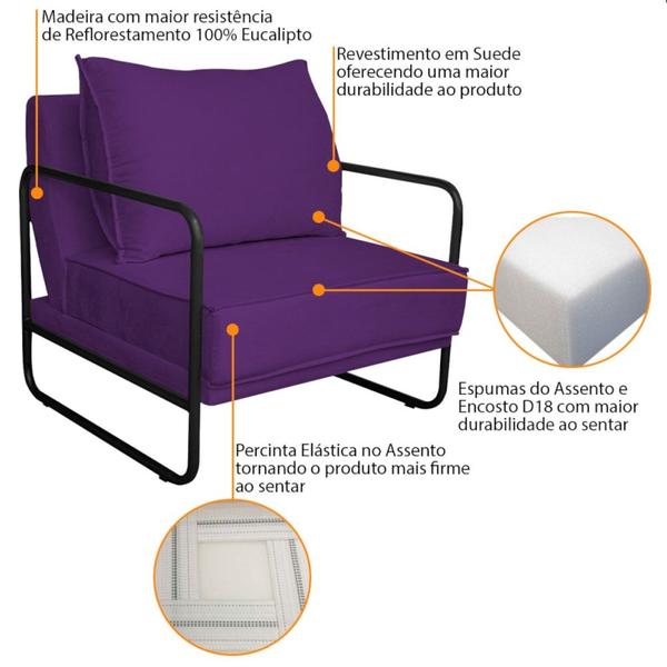 Imagem de Kit 02 Poltronas Sevilha Base de Ferro Preta Suede Roxo