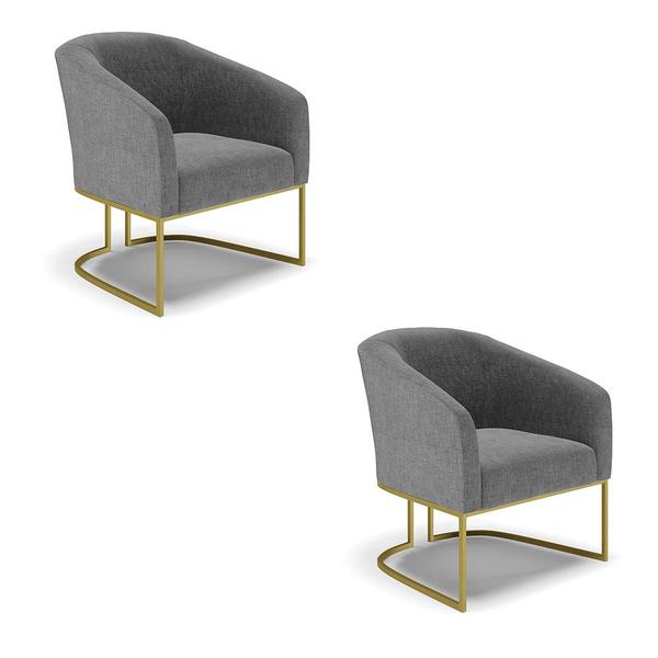 Imagem de Kit 02 Poltronas Stella Linho Base Metálica Industrial Dourado - D'Rossi