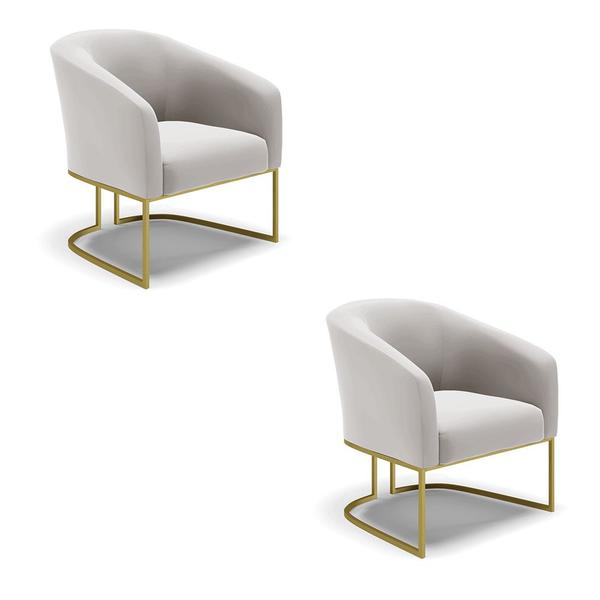 Imagem de Kit 02 Poltronas Stella Veludo Base Metálica Industrial Dourado - D'Rossi