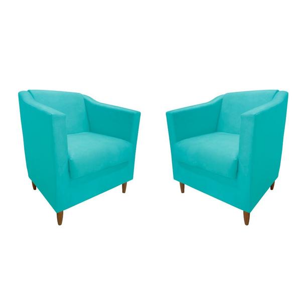 Imagem de Kit 02 Poltronas Titânio Suede Azul Tiffany