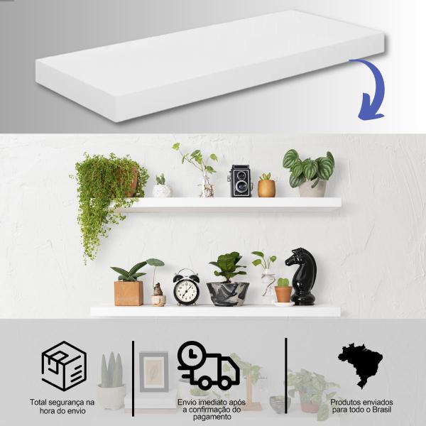 Imagem de Kit 02 Prateleiras para Sala Decoração Quarto Cozinha 60x20cm MDF Branca com Suporte Invisível